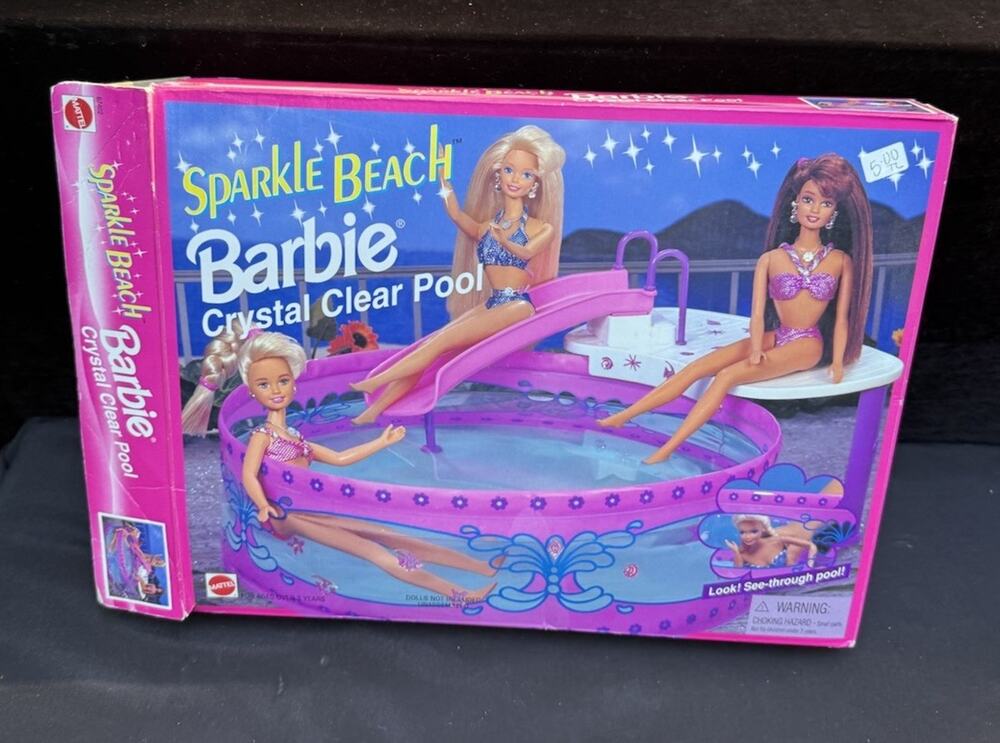 1995 Sparkle Beach Barbie Crystal Clear Pool Mattel Arco Toys Playset 67402